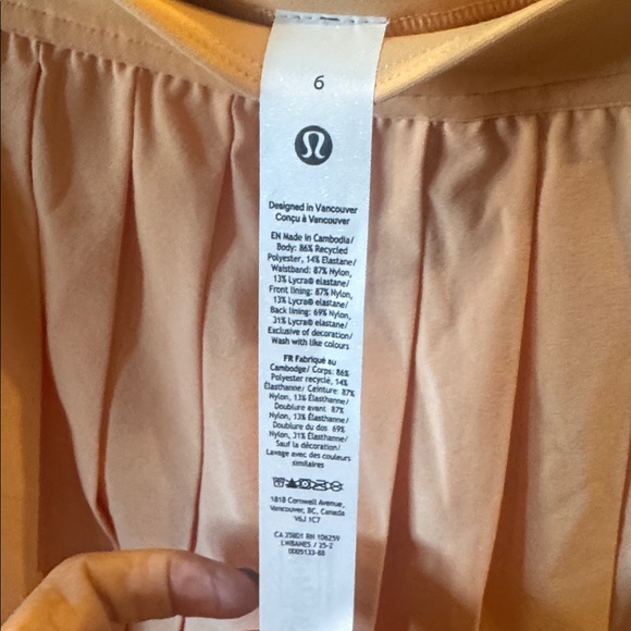Lululemon High-Rise Pleated Tennis Skirt size 6 co color rock melon NWOT - Picture 7 of 7